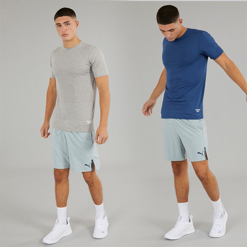 Reebok Herren Craig Performance Zweierpack T-Shirts Batik Blau/Grau Melange