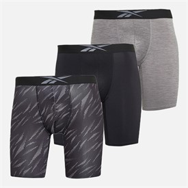 ReebokMensDenverThreePackLongPerformanceTrunksGreyMarl/BlackPrint/Black