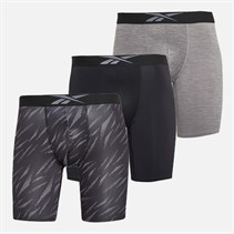 Reebok Heren Denver Drie Pak Lange Performance Boxershorts Grijs Melange/Zwart Print/Zwart