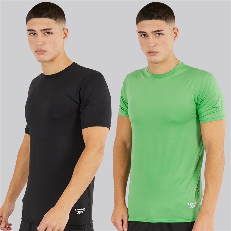 Reebok Mens Clyde Performance Two Pack T-Shirts Black/Upgrade Green