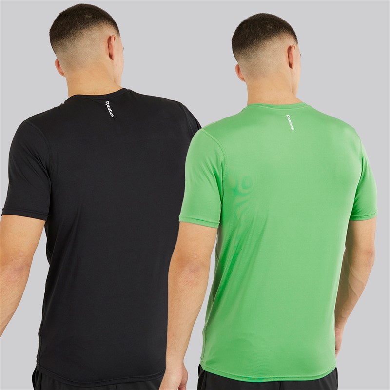 Reebok Mens Clyde Performance Two Pack T-Shirts Black/Upgrade Green