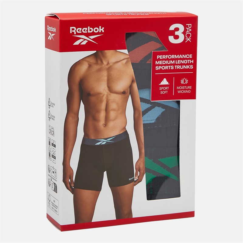 Reebok Mens Usher Performance Three Pack Medium Trunks Black