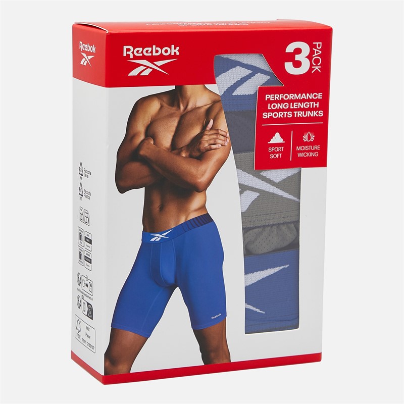 Reebok Mens Waite Performance Three Pack Long Trunks Vector Navy/Still Grey/Vector Blue