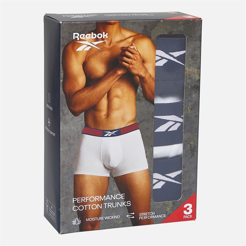 Reebok Mens Abel Three Pack Trunks Vector Navy/White/Dark Grey