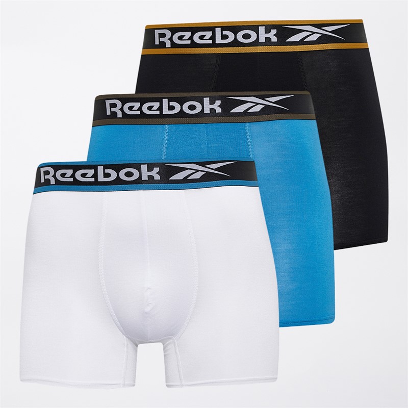Reebok Mens Balen Three Pack Trunks Black/White/Blue State