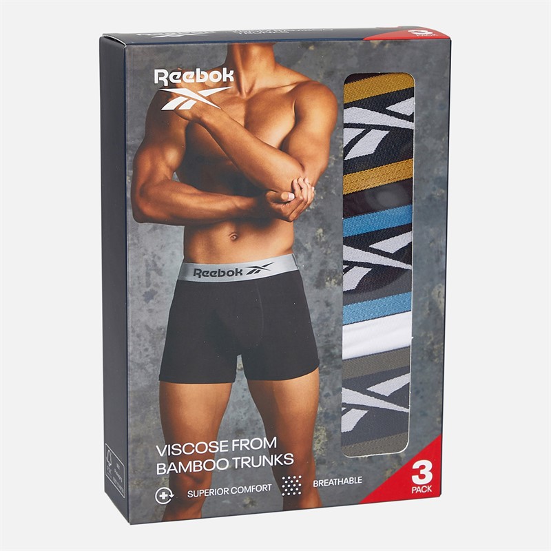 Reebok Mens Balen Three Pack Trunks Black/White/Blue State