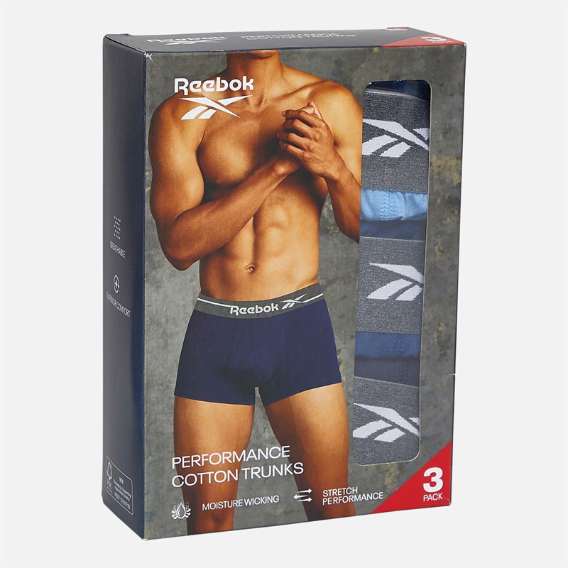 Reebok Mens Fennec Three Pack Trunks Vector Navy/Batik/Essential Blue