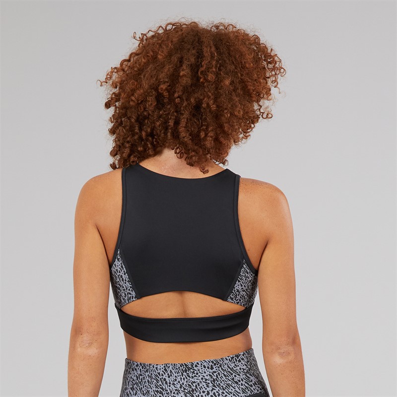 Reebok Womens Running AOP High Impact Sports Bra Top Night Black