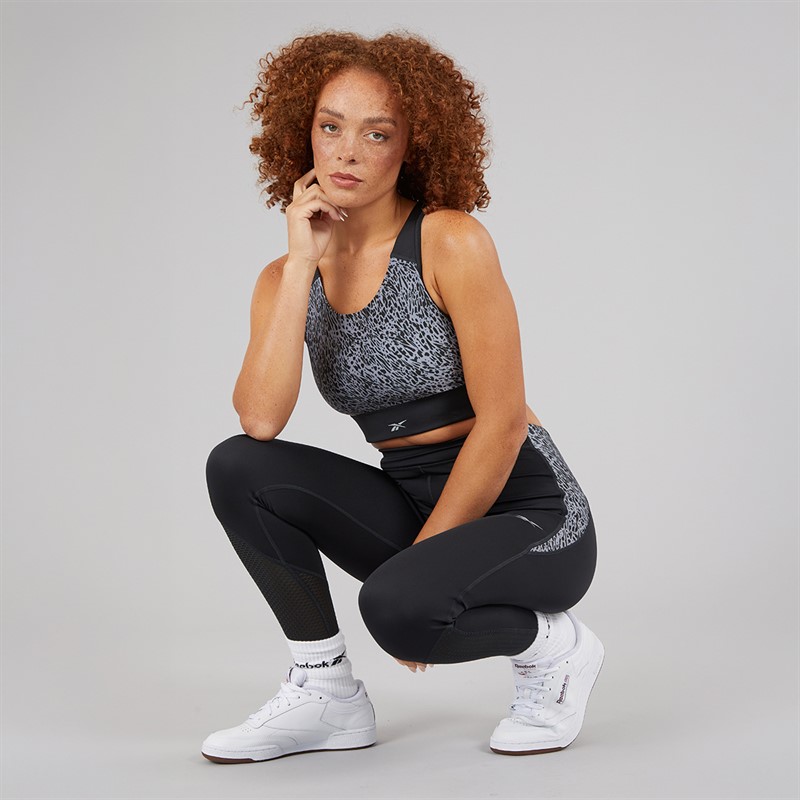 Reebok Womens Running AOP High Impact Sports Bra Top Night Black