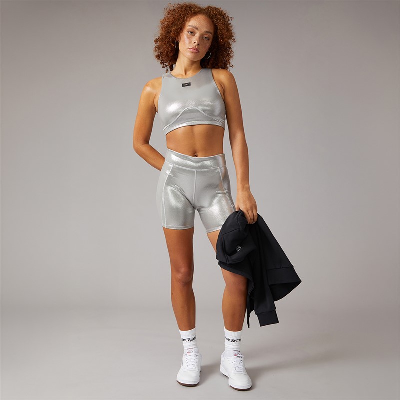 Reebok Womens X Angel Collection Lux Contour Light Support Crop Top Chrome Peyer Pantone
