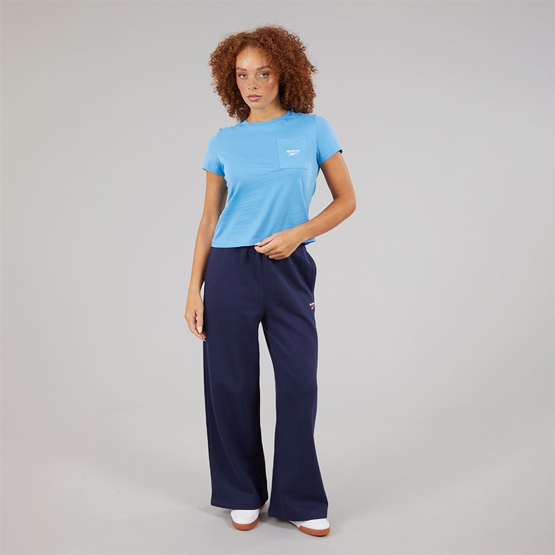 Reebok Womens Reebok Identity Small Logo Fleece Wide Leg Pants Vector Navy