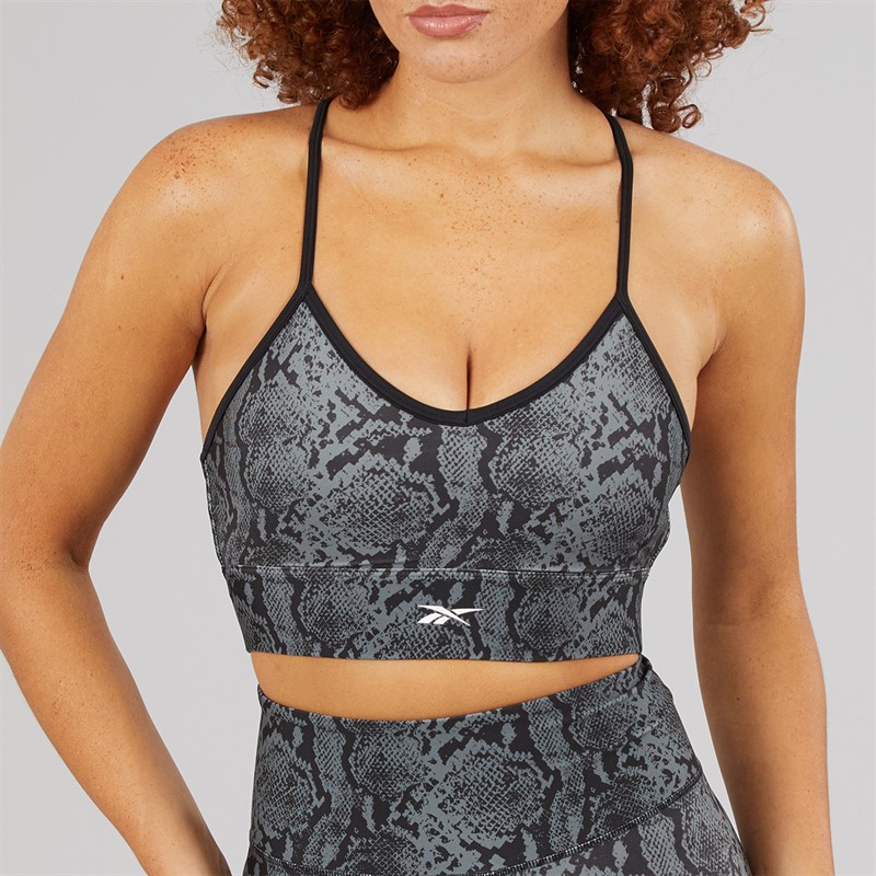Reebok Womens ID Train AOP Light Support Sports Bra Top Black