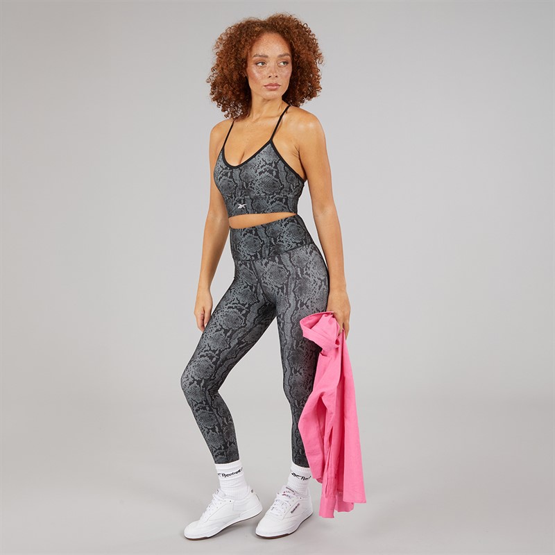 Reebok Womens ID Train AOP Light Support Sports Bra Top Black
