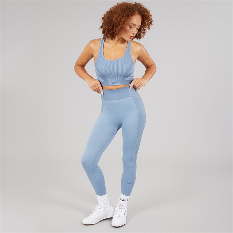 Reebok Womens RBK Lab Seamless Light Support Sports Bra Top Upgrade Blue