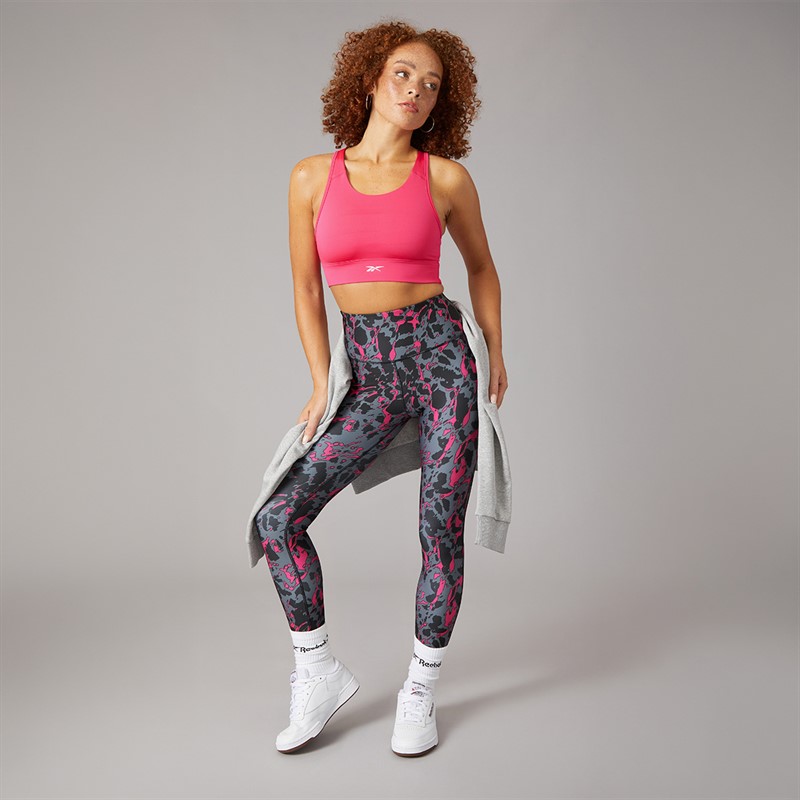 Reebok Womens ID Train High Support Sports Bra Top Bold Pink