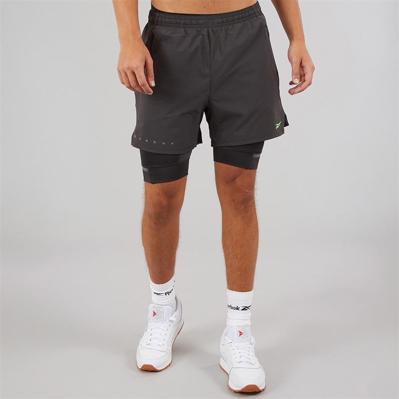 Reebok Mens RBK Lab 2-In-1 Training Shorts Washed Black