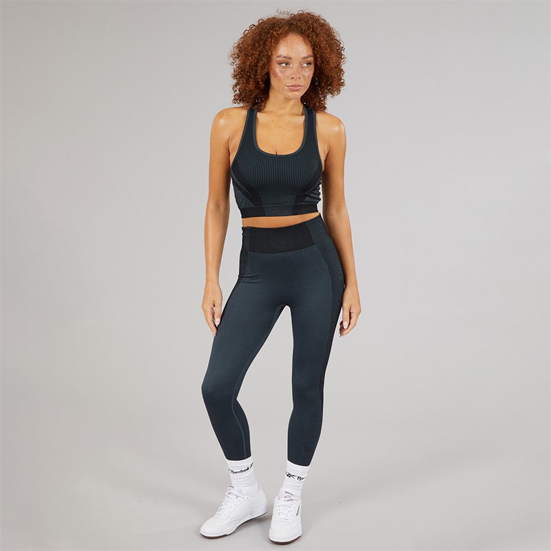 Reebok Womens RBK Lab Seamless Light Support Sports Bra Top Black