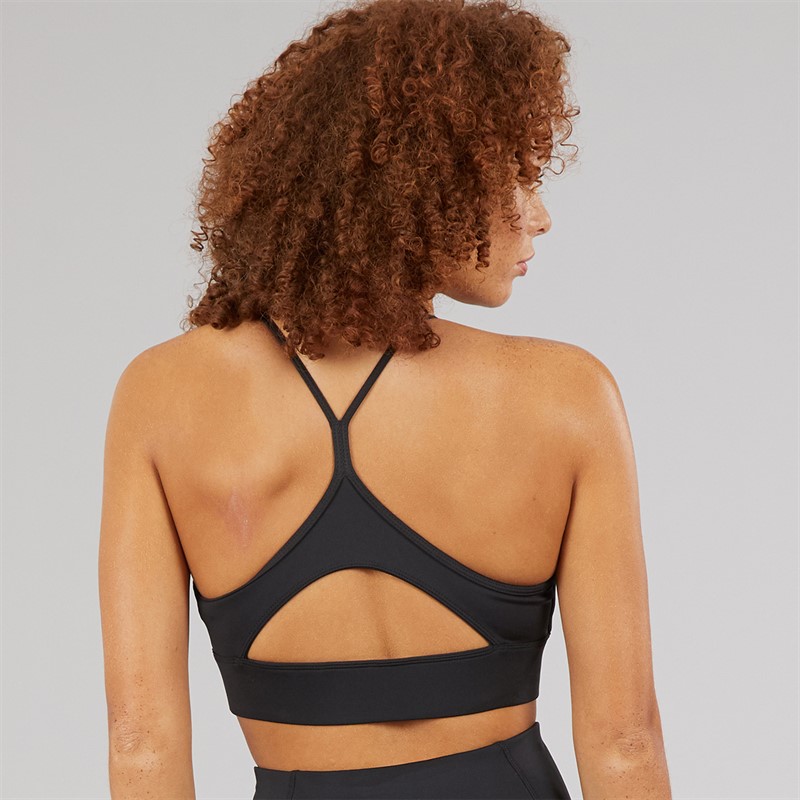 Reebok Womens ID Train Tri Back Light Support Sports Bra Top Night Black