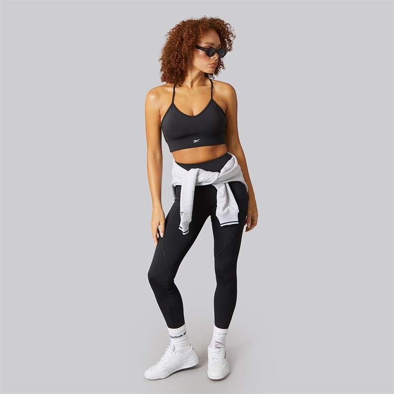 Reebok Womens ID Train Tri Back Light Support Sports Bra Top Night Black