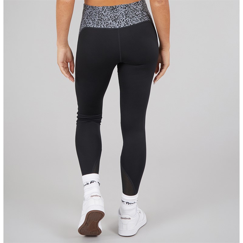 Reebok Womens Running AOP High Waisted Tight Leggings Night Black