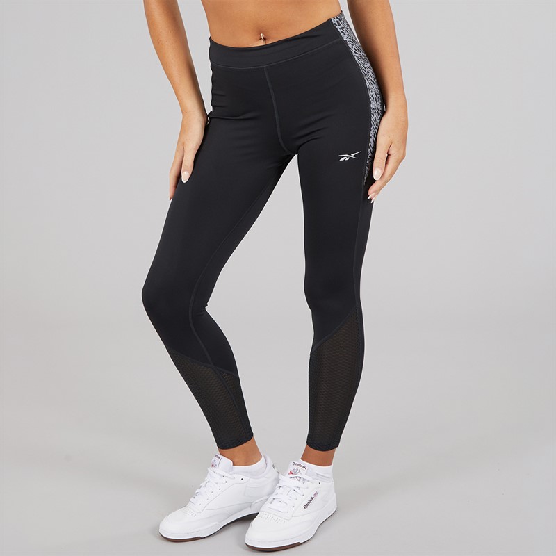 Reebok Womens Running AOP High Waisted Tight Leggings Night Black