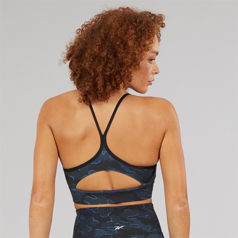 Reebok Womens ID Train Camo Light Support Sports Bra Top Black
