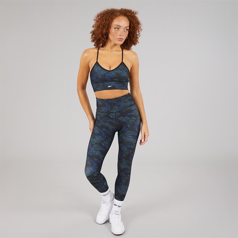 Reebok Womens ID Train Camo Light Support Sports Bra Top Black