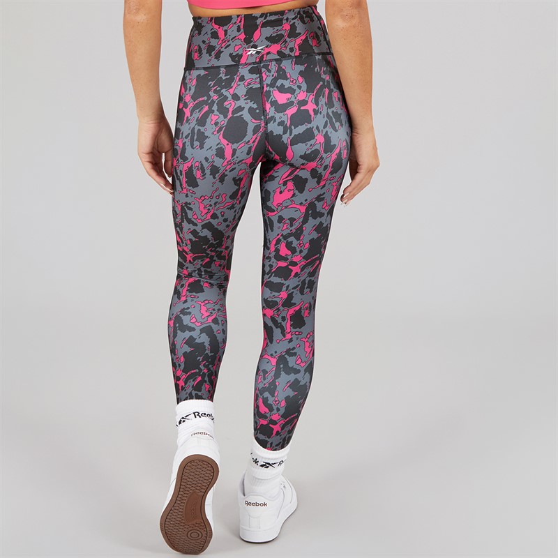 Reebok Damen ID Train AOP Hohe Taille Enge Leggings Schwarz/Bold Pink