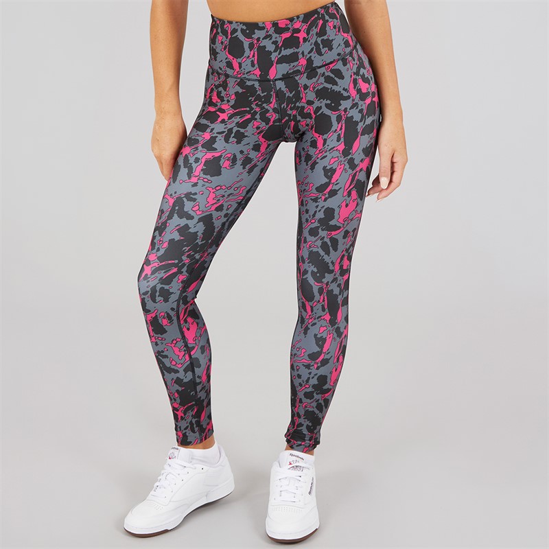 Reebok Damen ID Train AOP Hohe Taille Enge Leggings Schwarz/Bold Pink