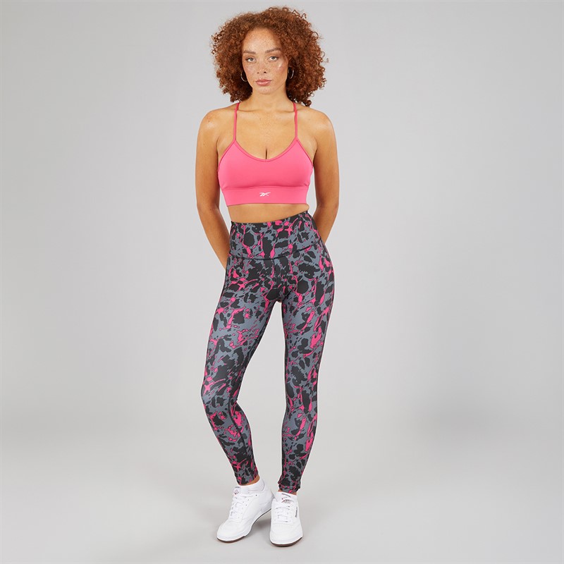 Reebok Damen ID Train AOP Hohe Taille Enge Leggings Schwarz/Bold Pink