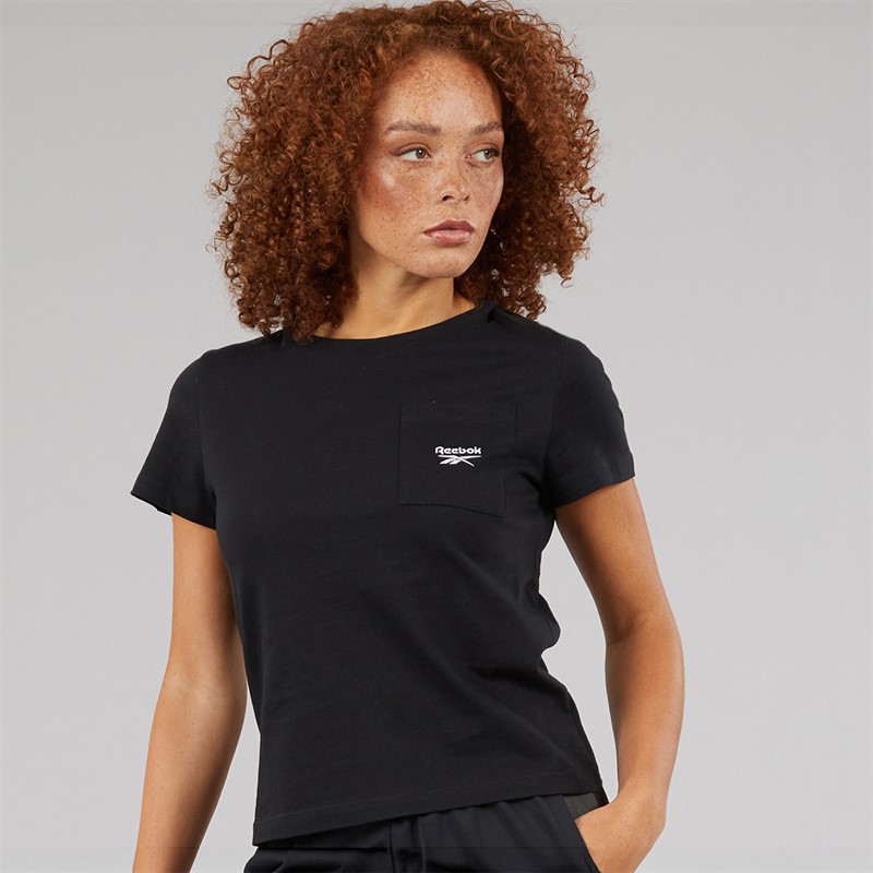 Reebok Damen Identity kleines Logo T Shirt Schwarz