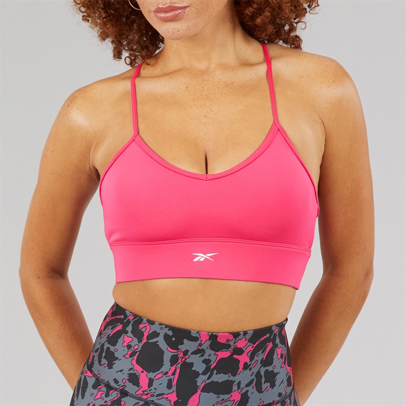 Reebok Dame ID Træn Tri-ryg Let Støtte Sports BH Top Bold Pink