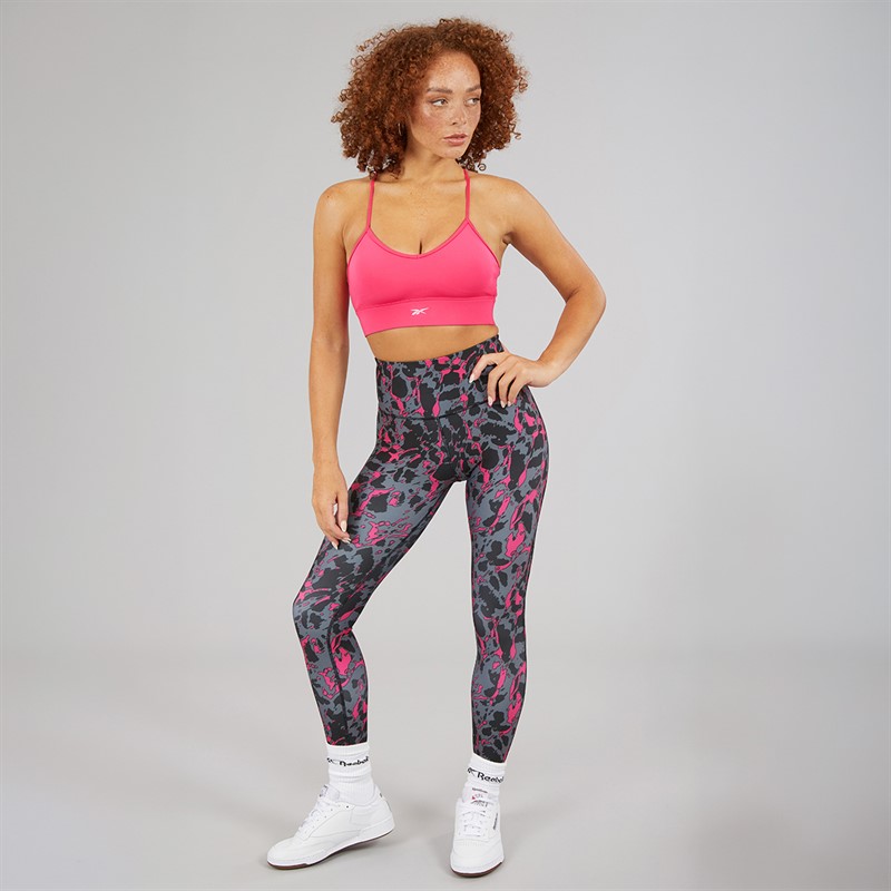 Reebok Dame ID Træn Tri-ryg Let Støtte Sports BH Top Bold Pink