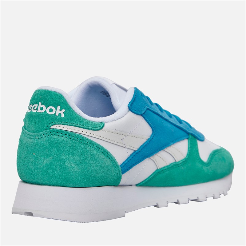 Reebok Womens Classic Leather Trainers White/Unleashed Green/Grey White/Unleashed Green/Grey 1