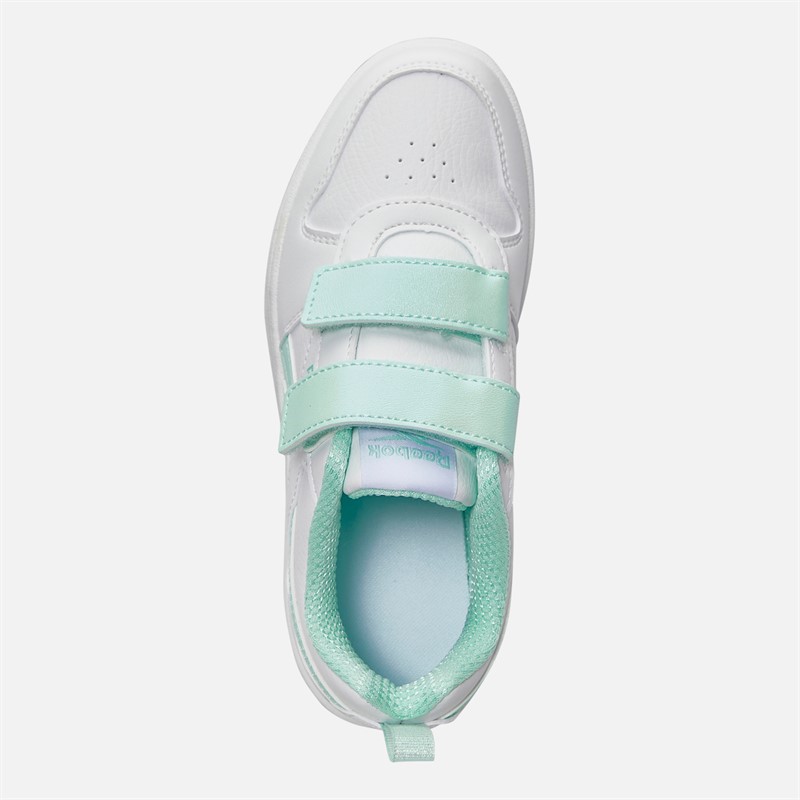 Reebok Girls Royal Prime 2.0 Two Strap Hook And Loop Trainers White/White/Glitch Aqua