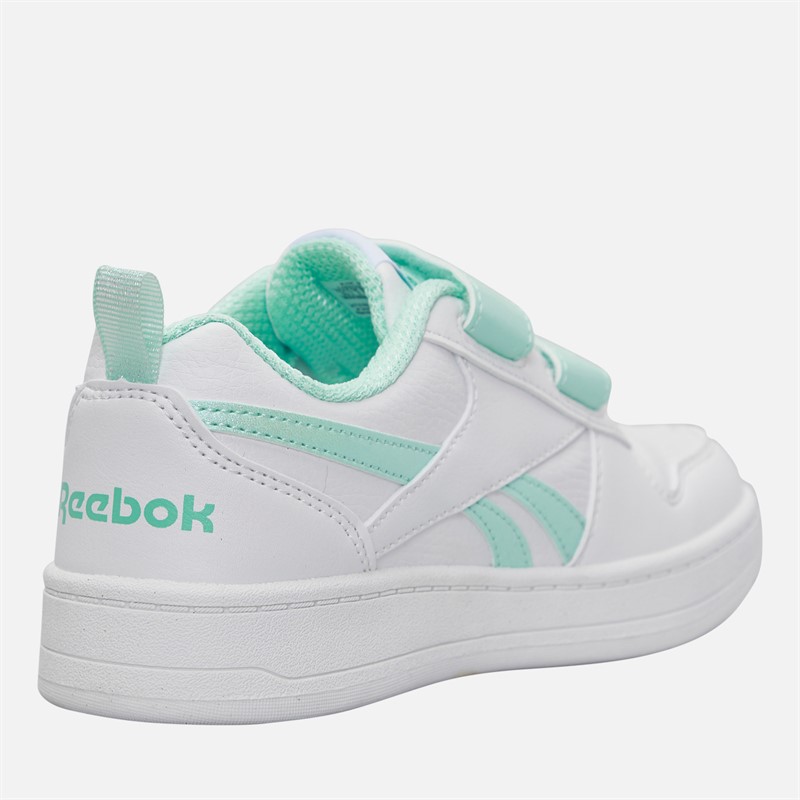 Reebok Girls Royal Prime 2.0 Two Strap Hook And Loop Trainers White/White/Glitch Aqua
