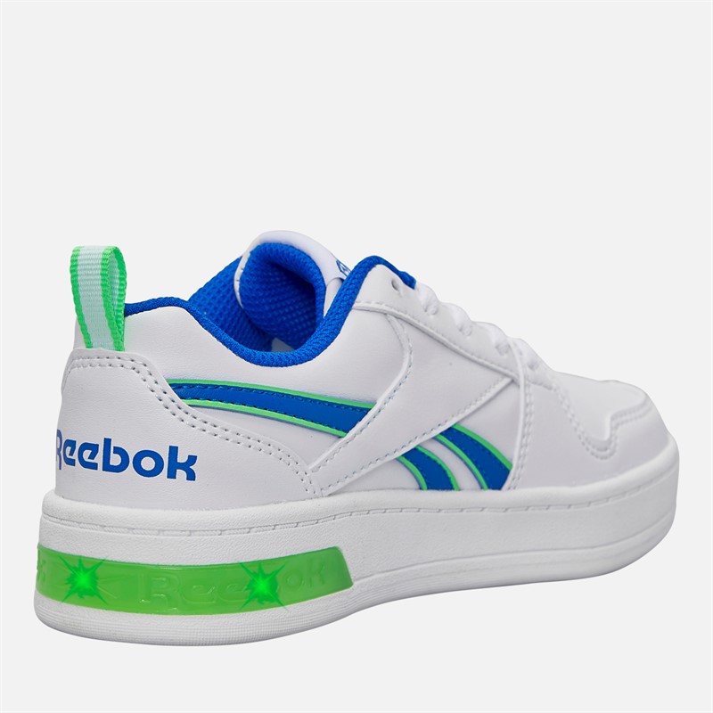 Reebok Junior Boys Royal Prime Step N Flash Trainers White/Optimum Blue/Solar Lime