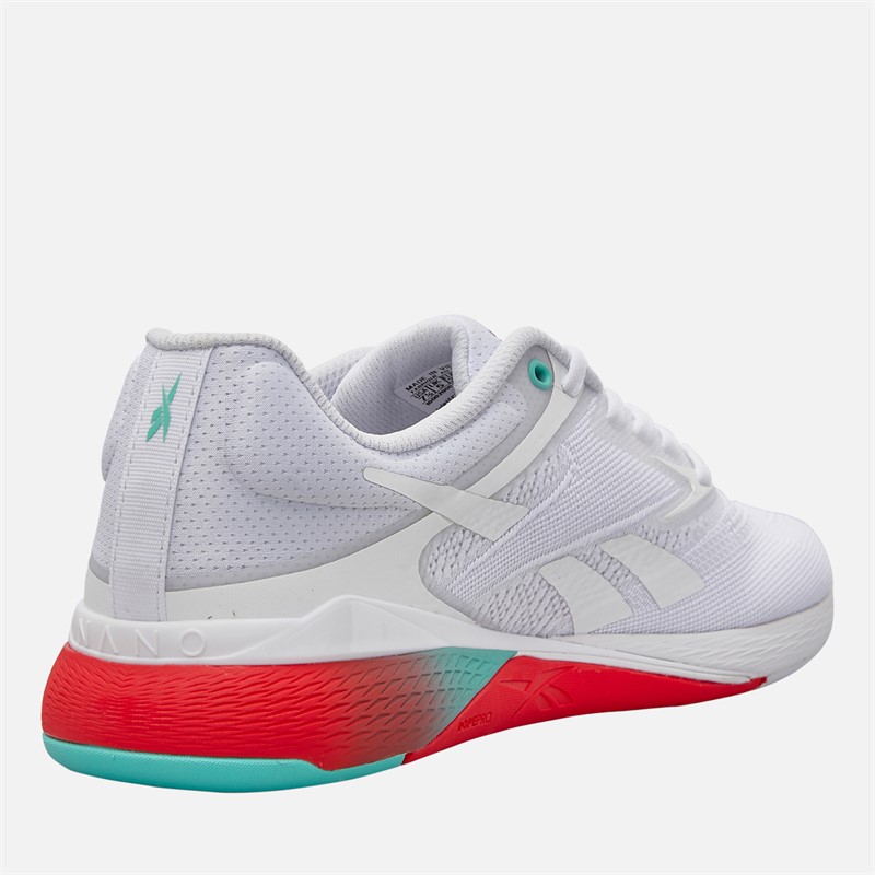 Reebok Womens Nano X5 Training Shoes White/Aqua/Energy Red