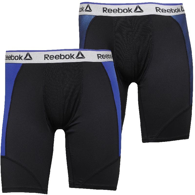 Buy Reebok Mens Leon Performance Two Pack Long Trunks Black/Blue Move