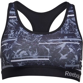 Image of Reebok Womens Elise Performance Sports Bra Top Black/Grey/White Print