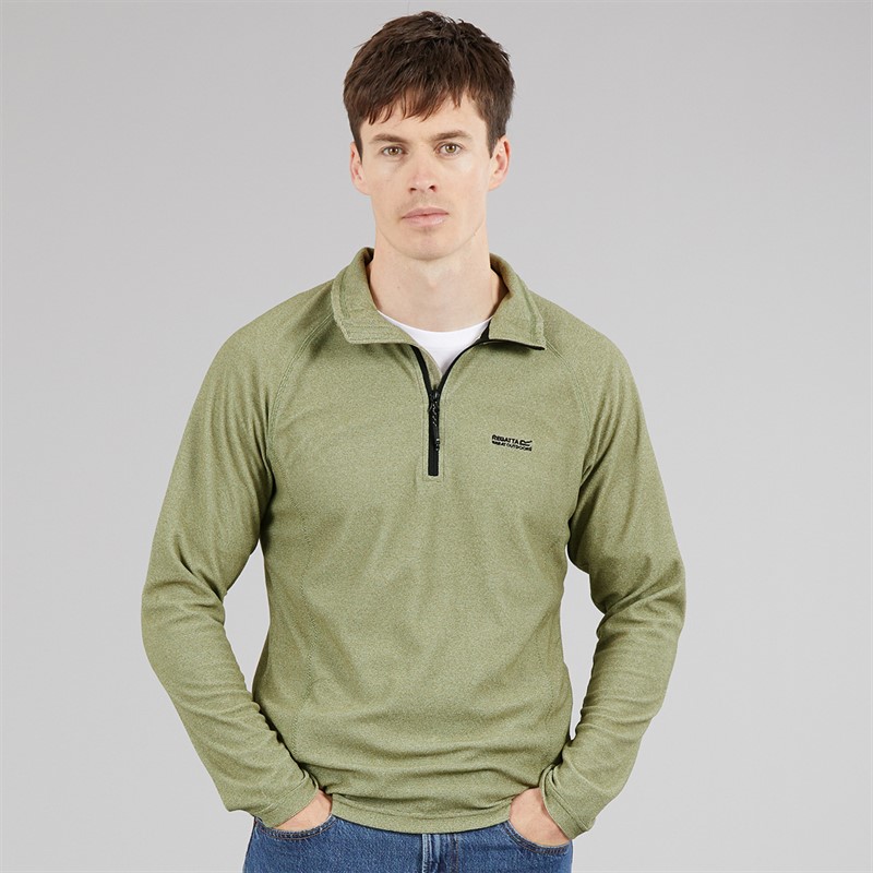 Regatta Mens Montes 1/2 Zip Fleece Oil Green/Stone White