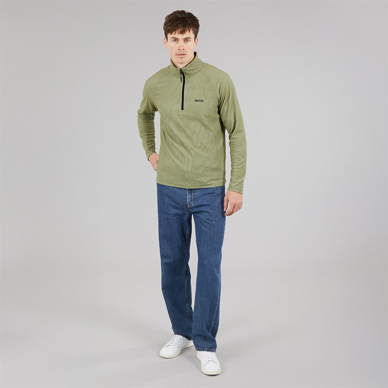 Regatta Mens Montes 1/2 Zip Fleece Oil Green/Stone White