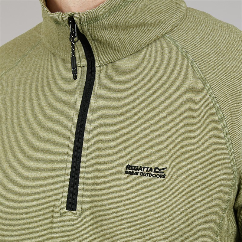 Regatta Mens Montes 1/2 Zip Fleece Oil Green/Stone White