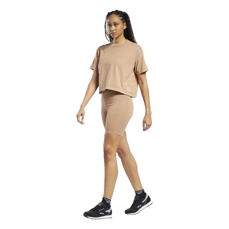 Reebok Classics Womens Natural Dye Cropped T-Shirt Wild Brown