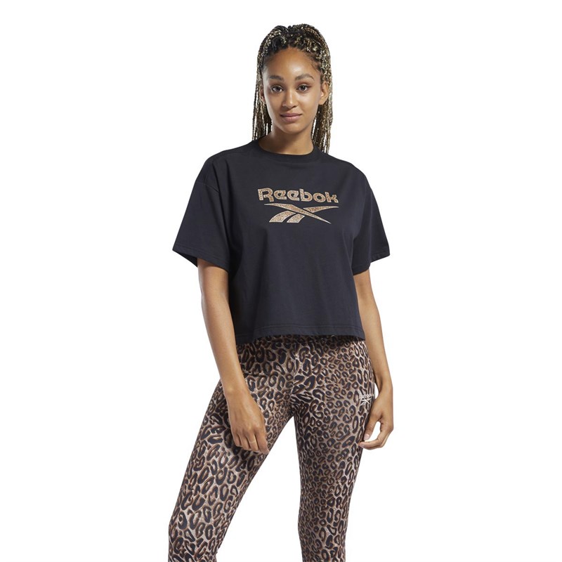 Reebok Classics Womens Graphic Casual T-Shirt Black