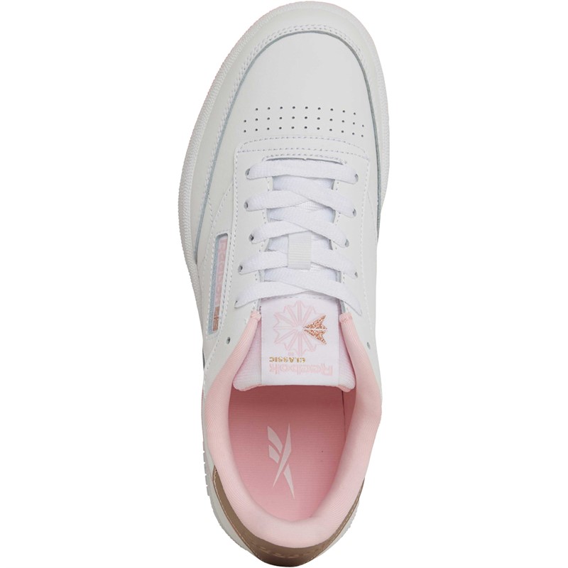 Reebok Classics Junior Girls Club C Trainers White/Pink Glow/Rose Gold