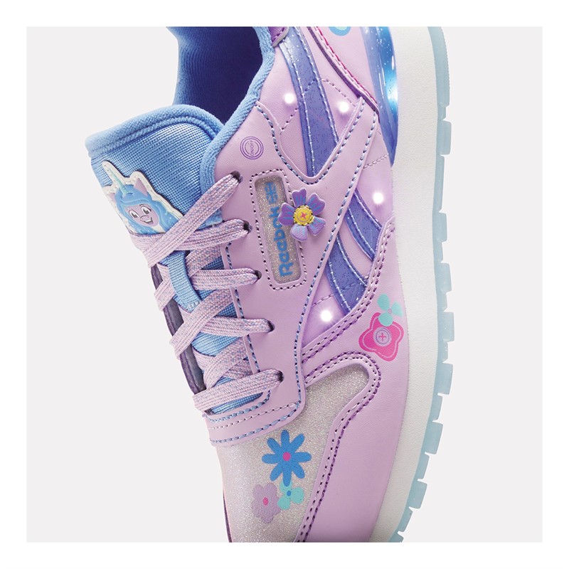 Reebok Classics Girls X My Little Pony Izzy Classic Leather Step N Flash Trainers Moonglow/Purple/Crystal Blue