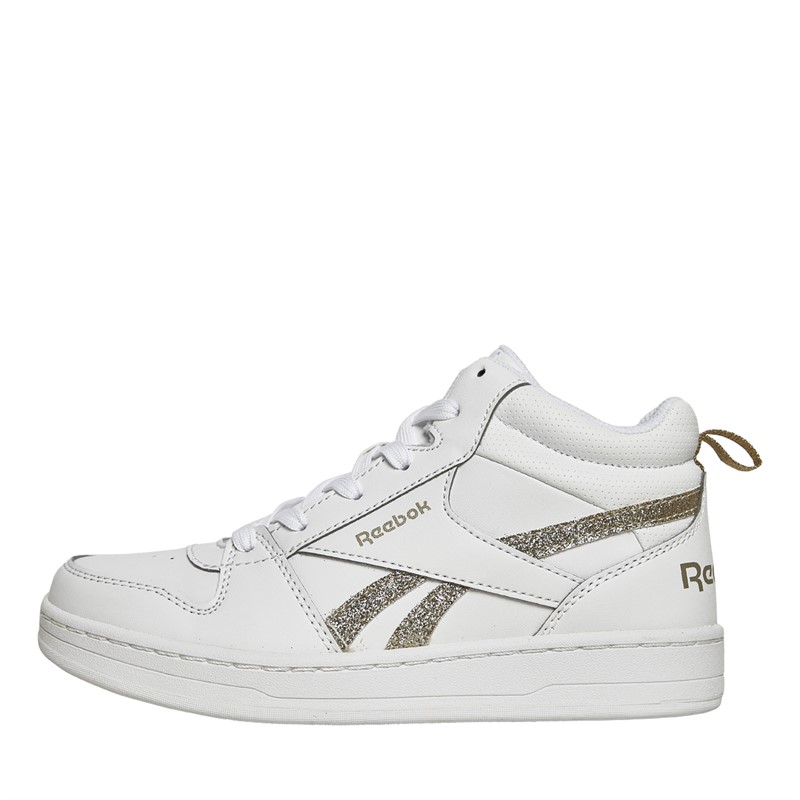 Buy Reebok Classics Junior Girls Reebok Royal Prime Mid 2.0 Trainers White White Gold Metallic