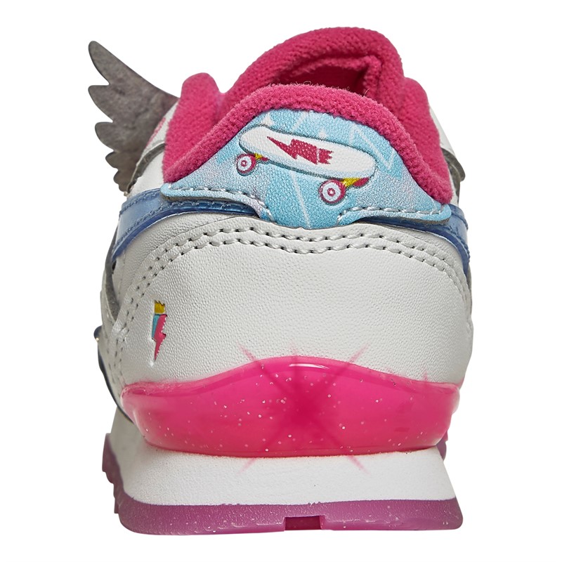 Reebok Classics Infant Girls X My Little Pony Zipp Classic Leather Step N Flash Trainers White/Crystal Blue/Pink