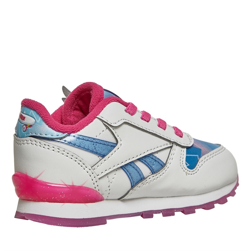 Reebok Classics Infant Girls X My Little Pony Zipp Classic Leather Step N Flash Trainers White/Crystal Blue/Pink